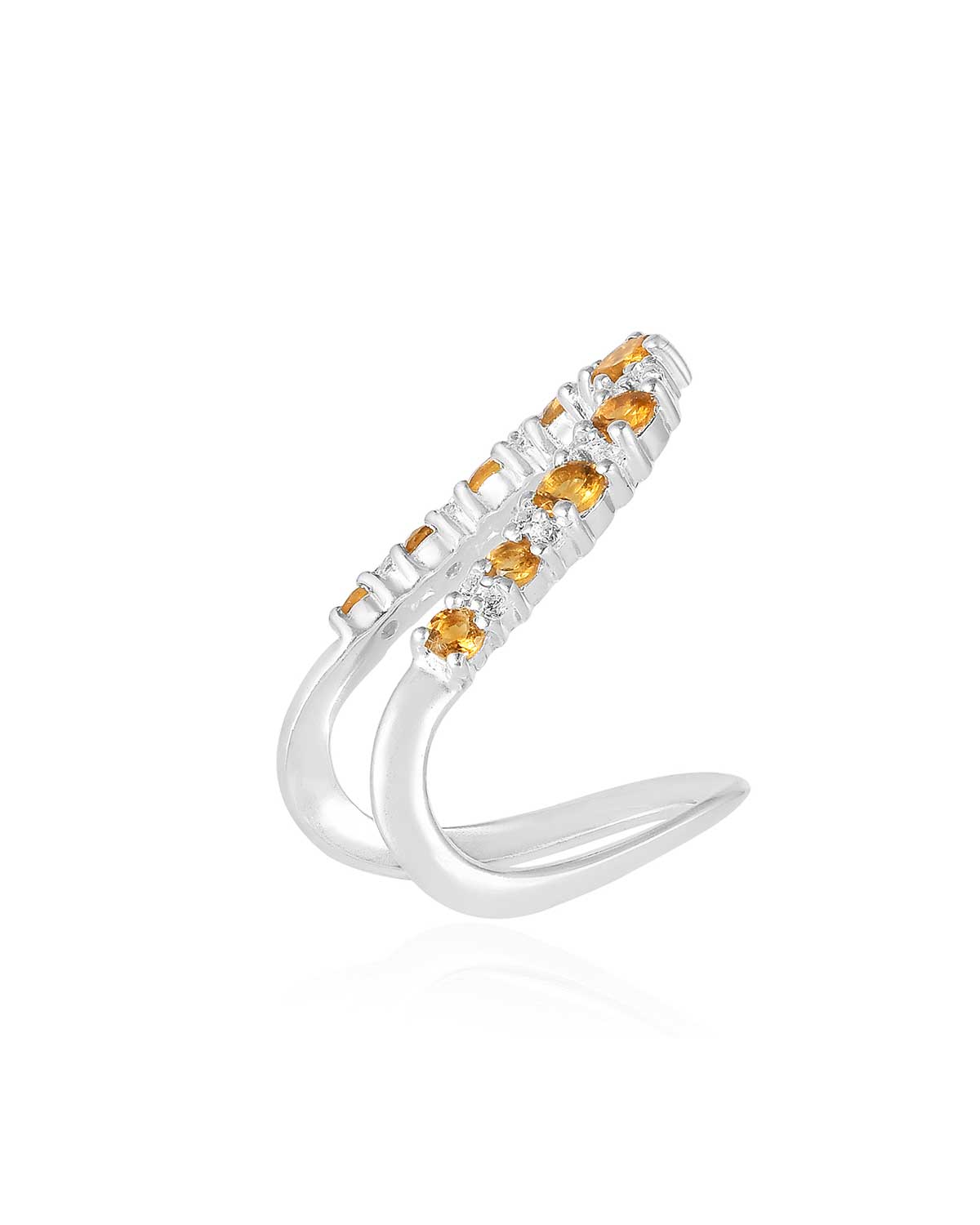 Silver ring with citrine gemstones shown from multiple angles