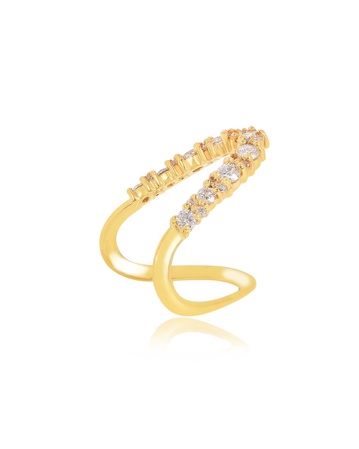 Gold ring with sparkling moissanite diamonds in multiple sizes, versatile design