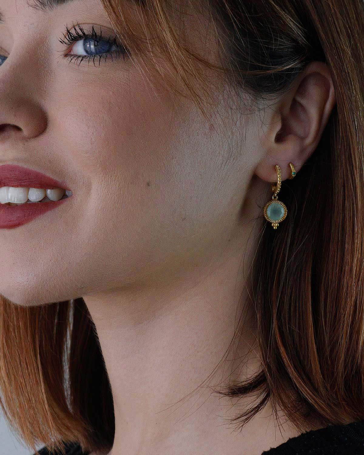 Maya Aqua Chalcedony Gold Huggies Earrings - Moon London