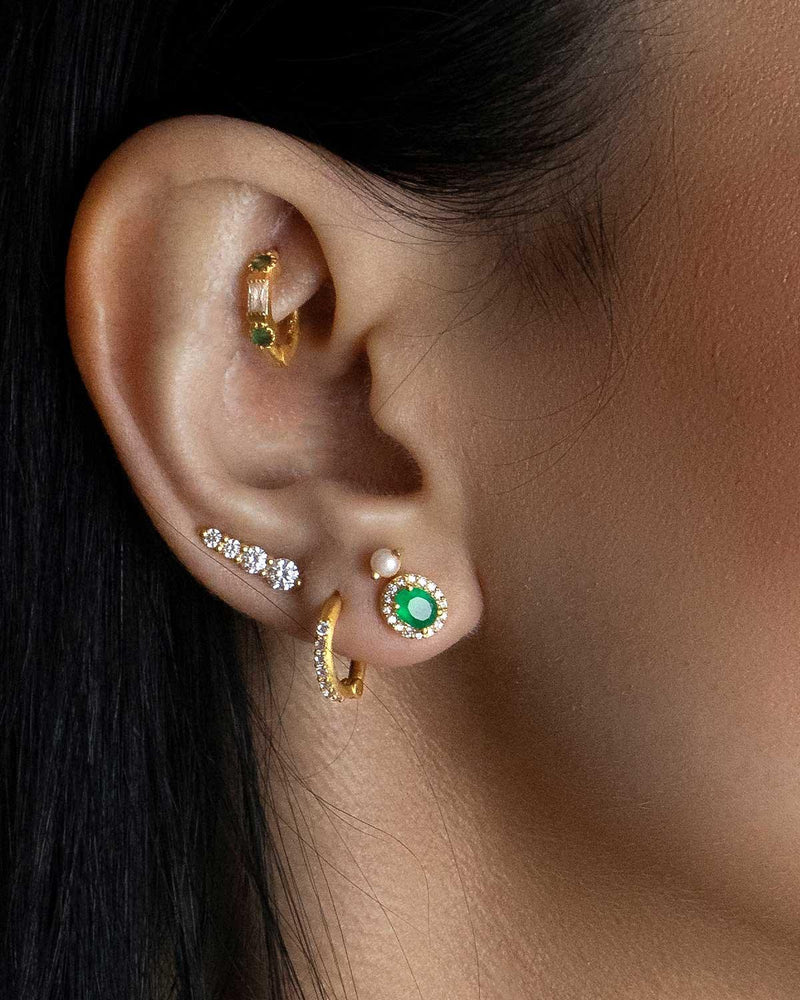 Elevating Emerald Green Silver Ear Studs