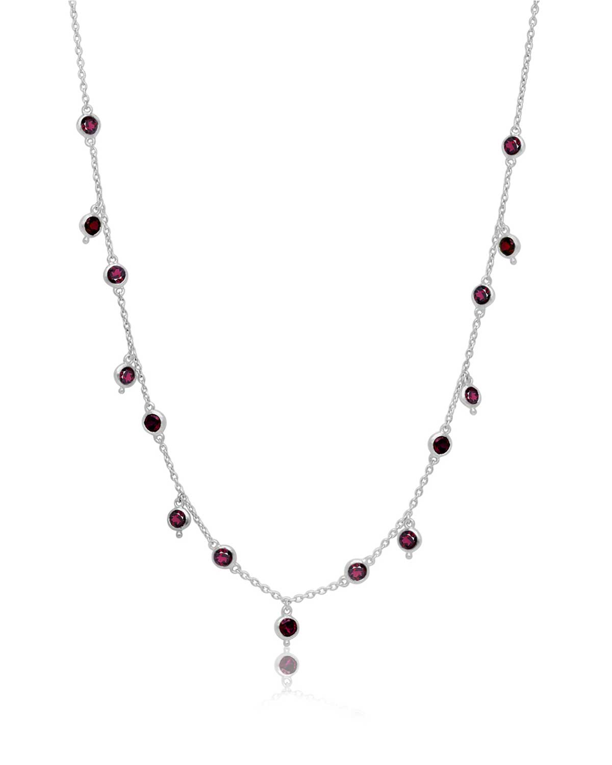 Contemporary Rhodolite Gemstone Silver Necklace - Moon London