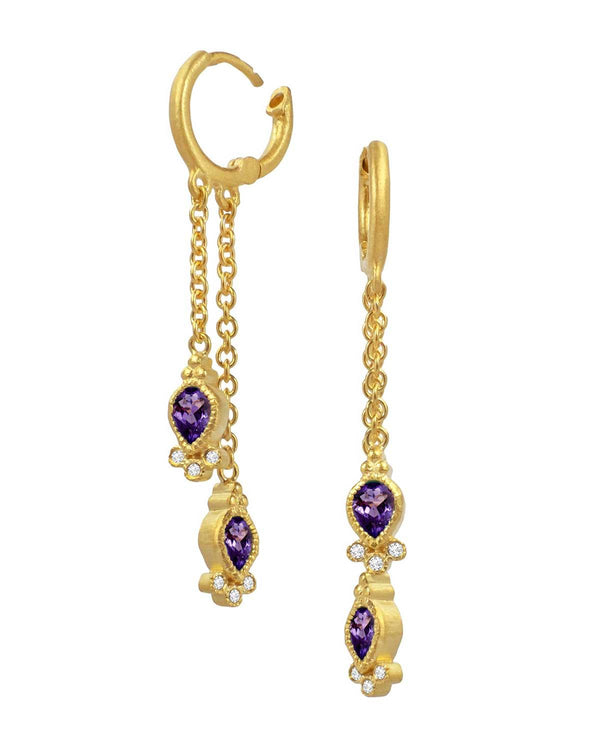 Sophie Amethyst Gold & rose Gold Huggies - Moon London
