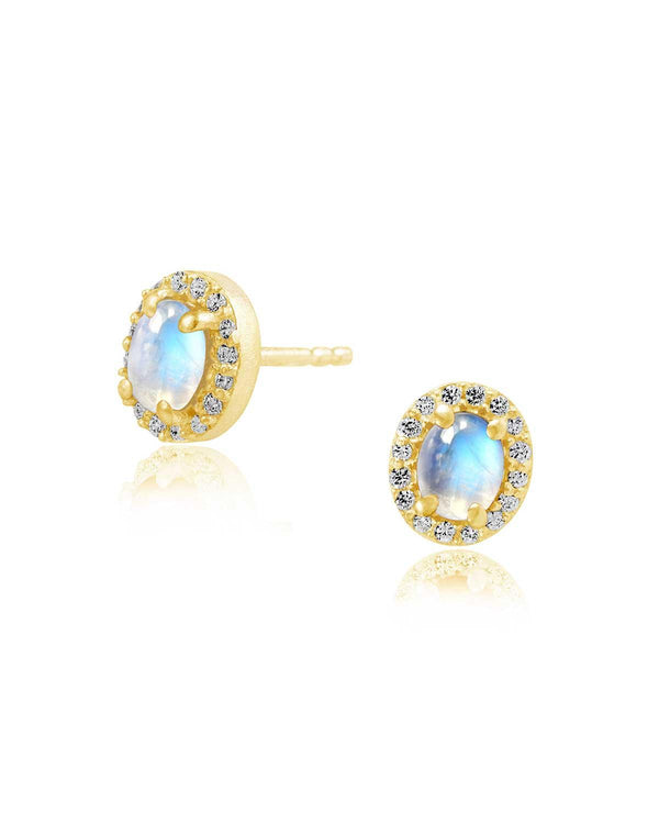 Elevating Rainbow Moonstone Gold Studs