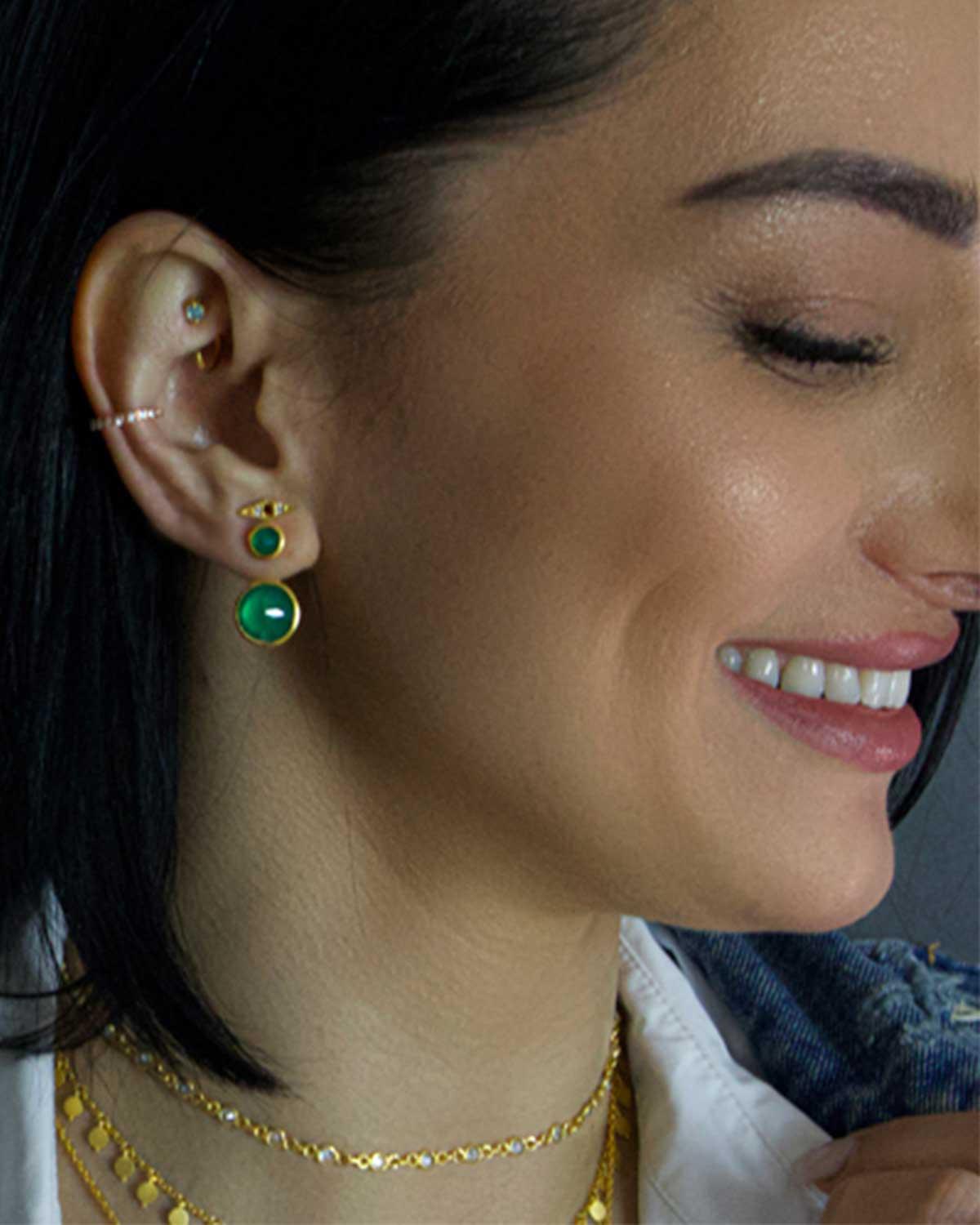 Indi Green Onyx Twin Gem Silver Earrings - Moon London