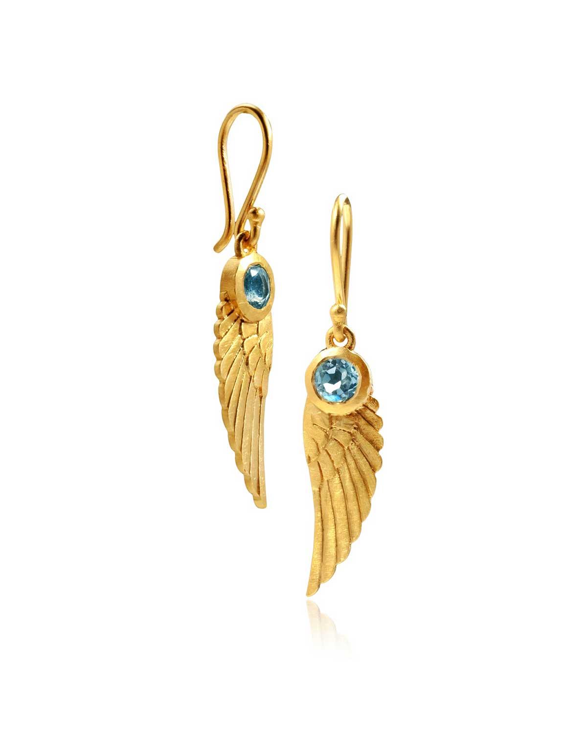 Angel Wing Blue Topaz Gold Earrings - Moon London