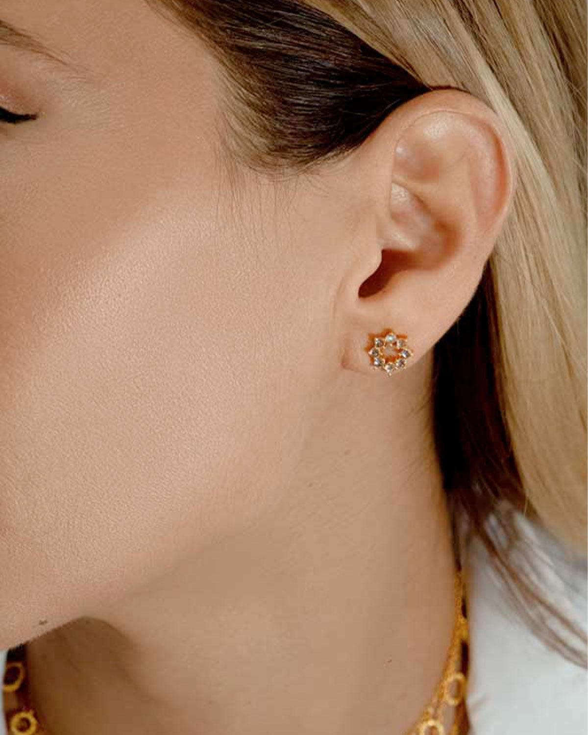 Minuscule Labradorite Gold Stud Earrings - Moon London