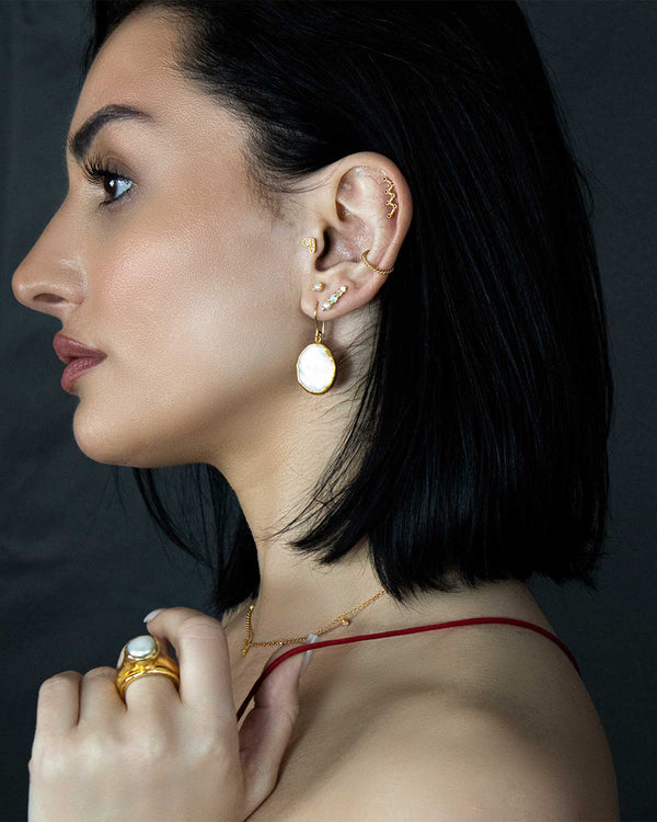 Natural Keshi Pearl Gold Earring