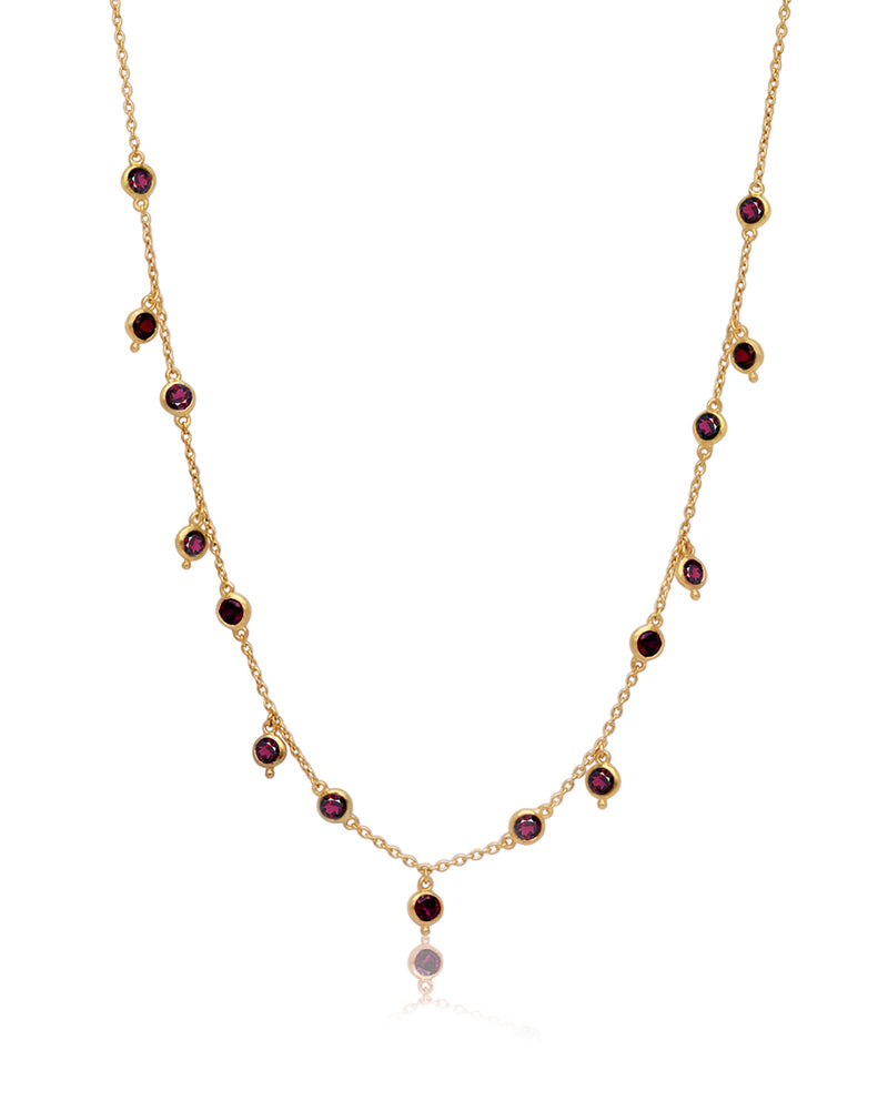 Contemporary Rhodolite Gemstone Gold Necklace