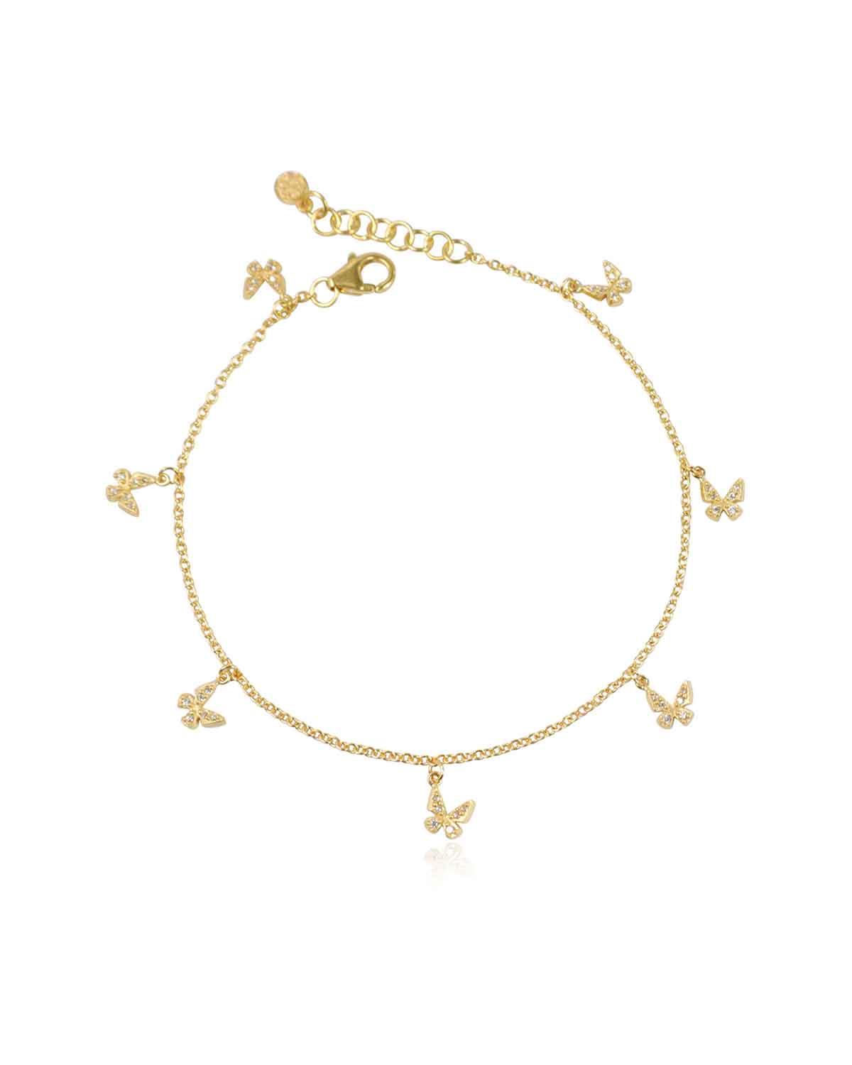 Gold vermeil anklet with delicate butterfly charms and crystal detailing
