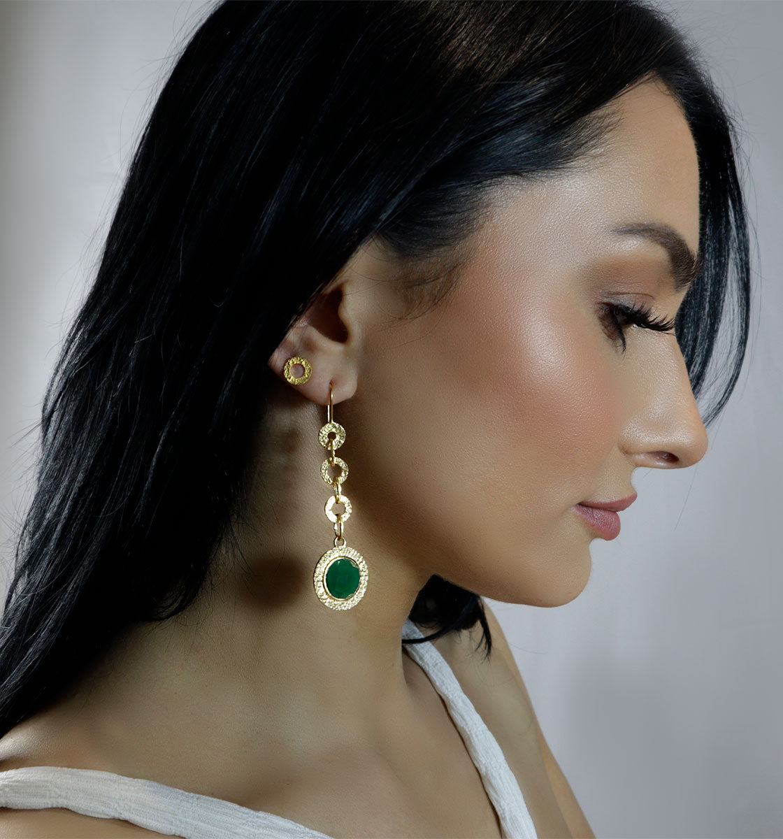 Indianna Emerald Green Silver Drop Earrings - Moon London