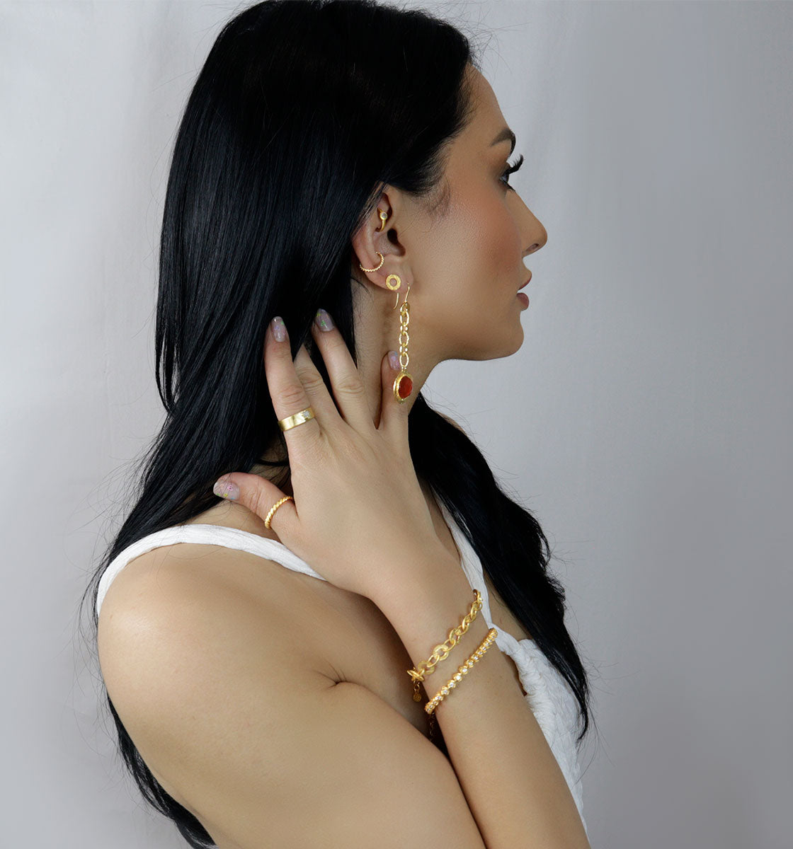 Indianna Carnelian Gold Drop Earrings - Moon London