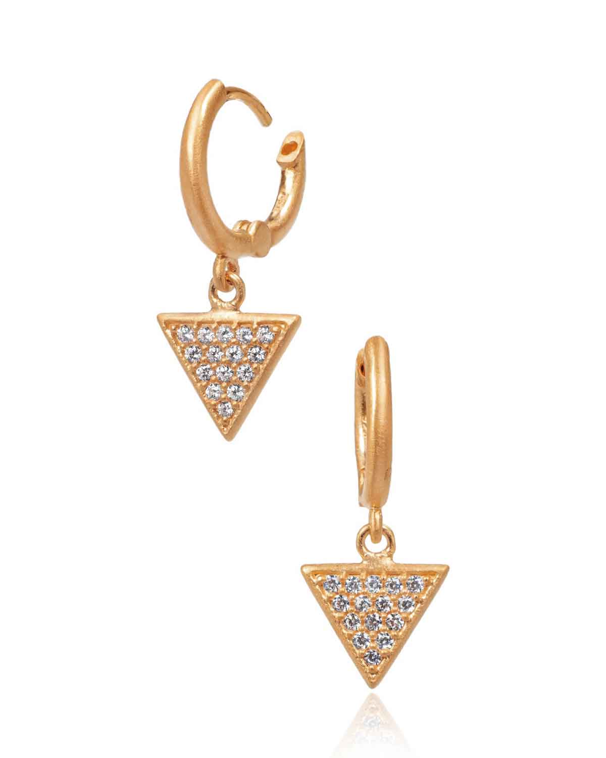 Mini hoop earrings with triangular crystal charms and polished finish