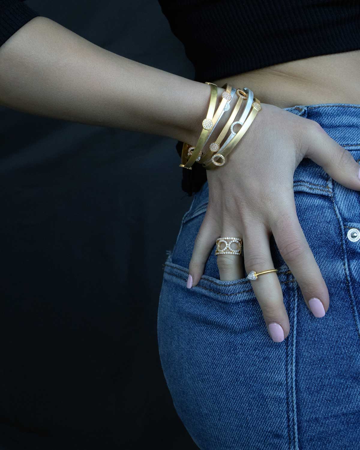 Close-up of rose gold bangle with fine AAA-grade crystal detailing