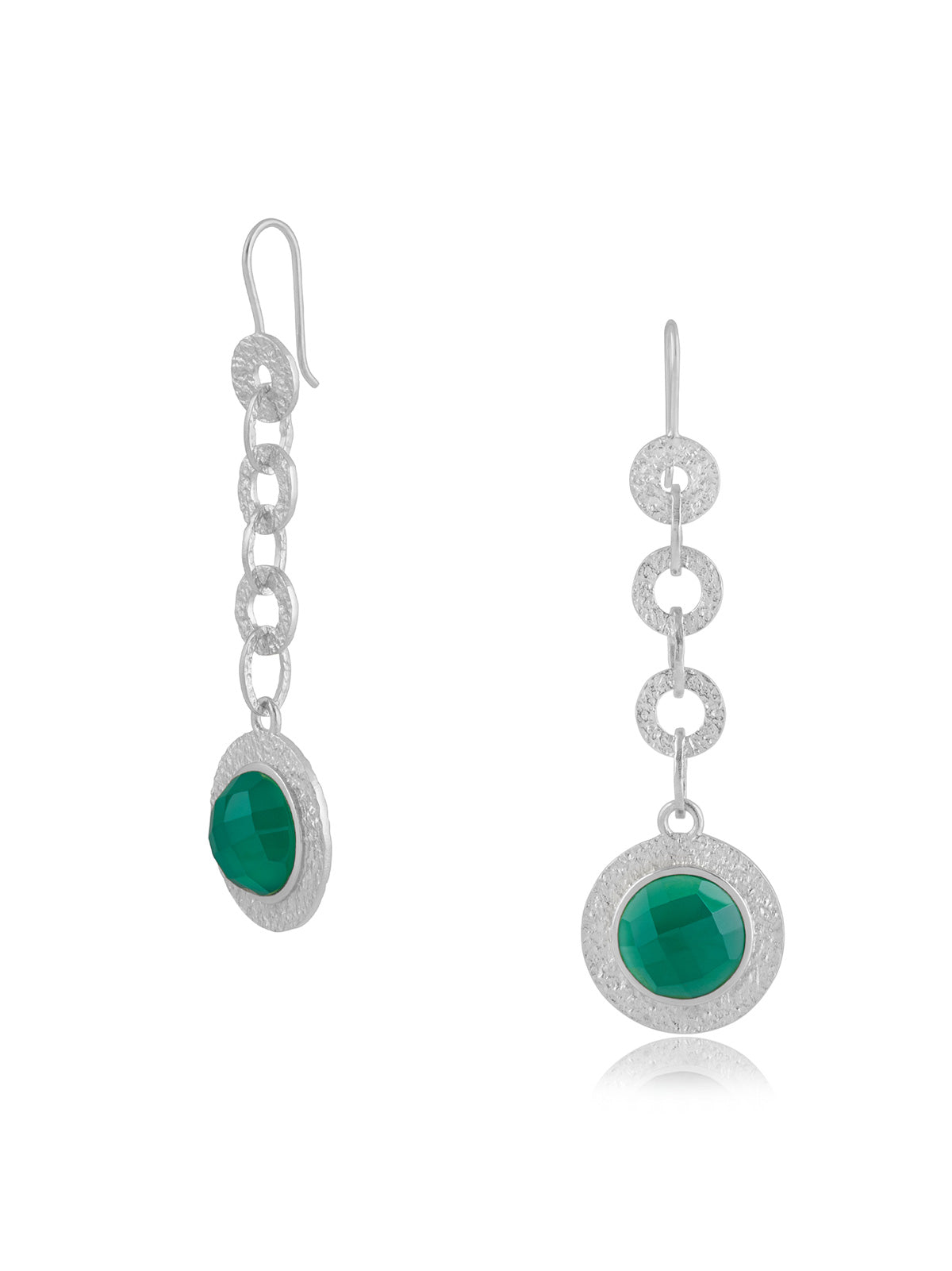 Indianna Emerald Green Silver Drop Earrings - Moon London
