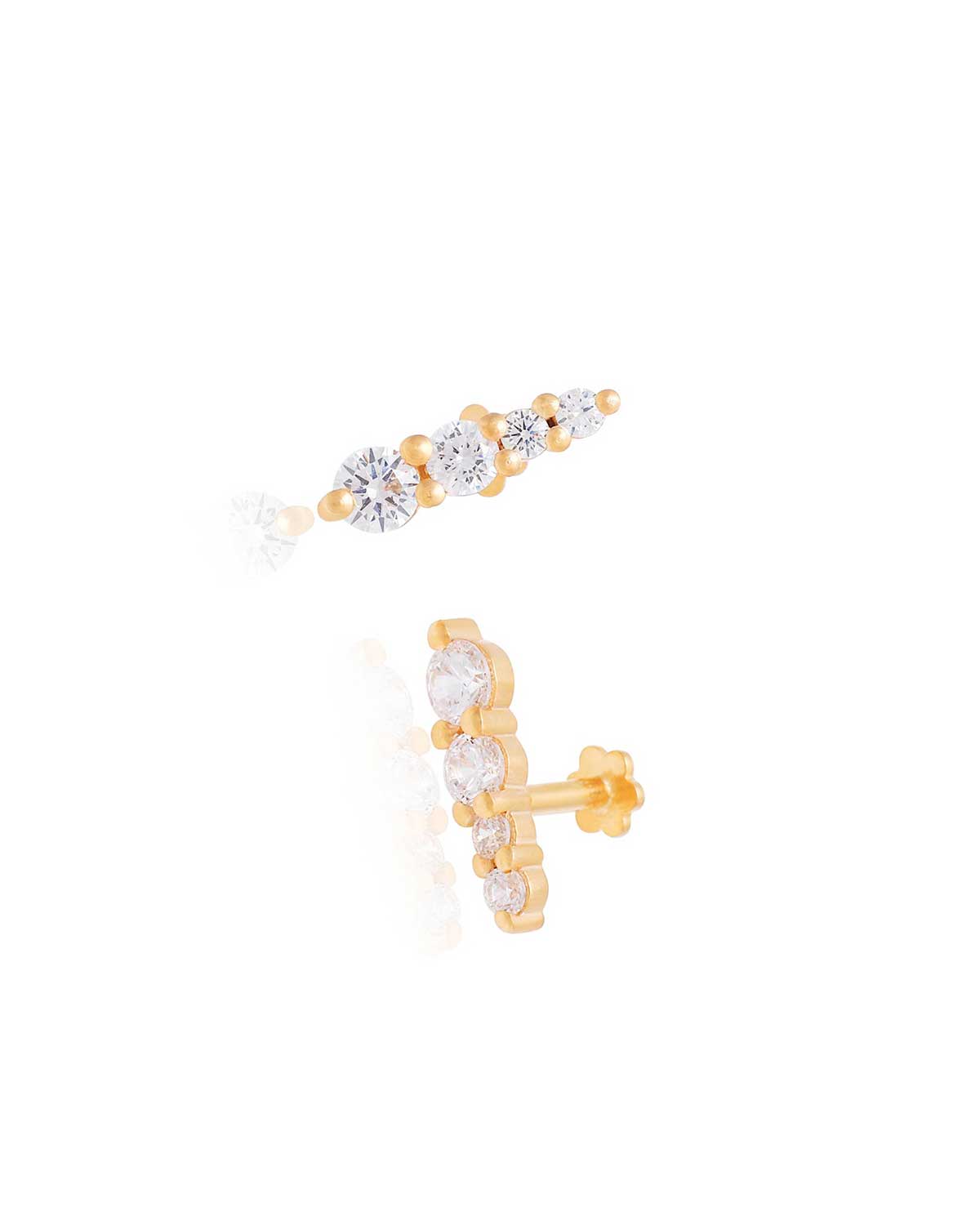 Single mini gold stud earring with graduating cubic zirconia crystals