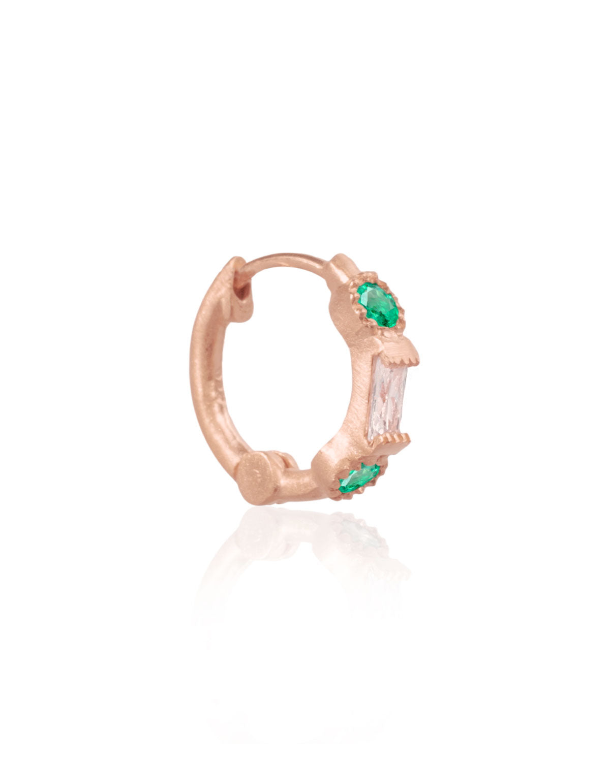 Elegant gold mini hoop earrings with emerald gemstones for a minimal look