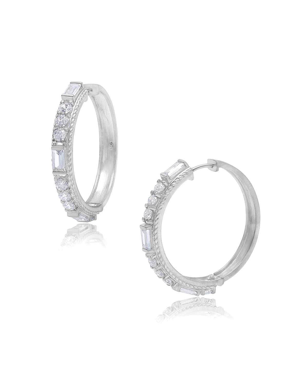 Silver hoops featuring rainbow moonstone and labradorite gemstones