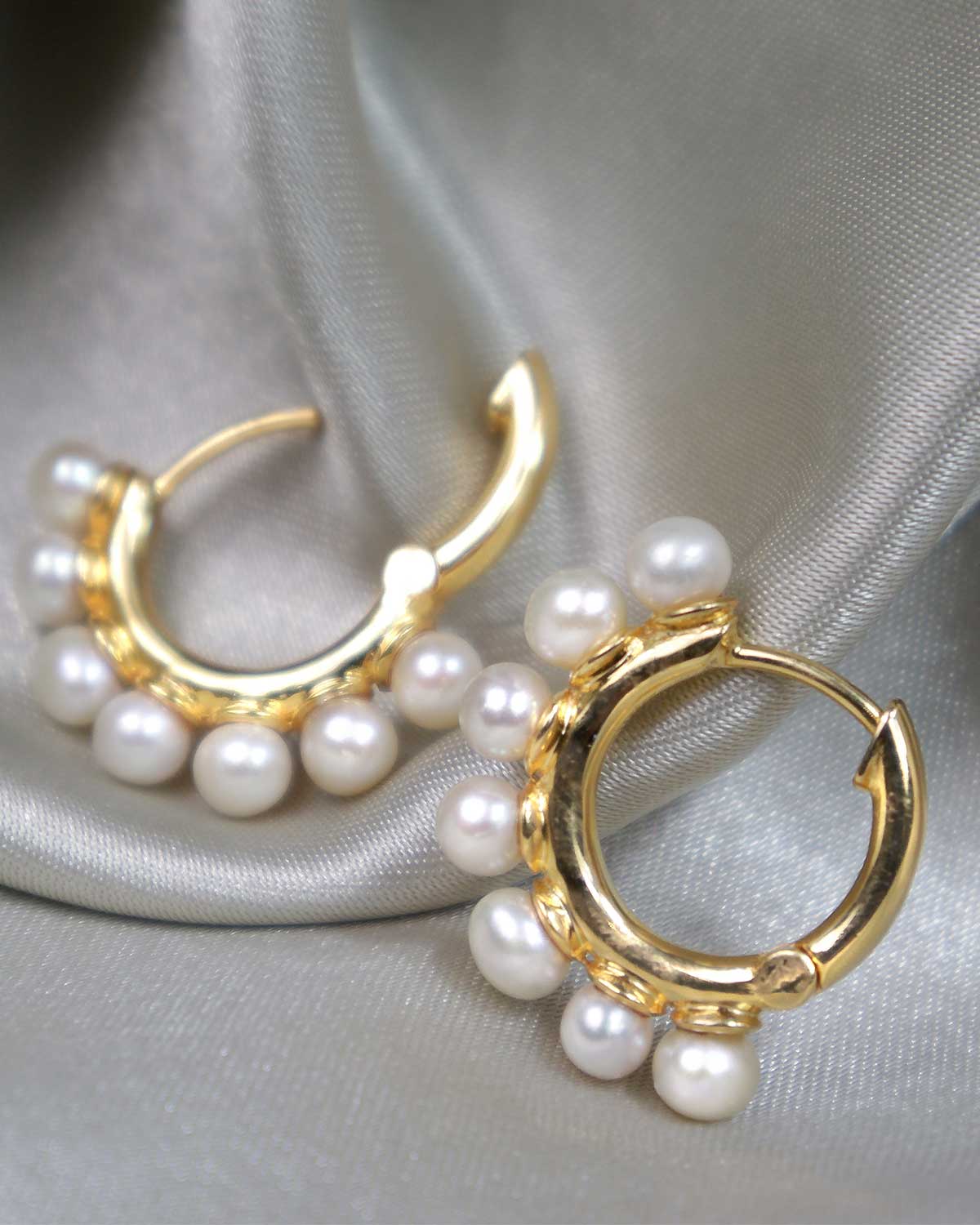Natural Multiple Pearl Gold Hoops - Moon London