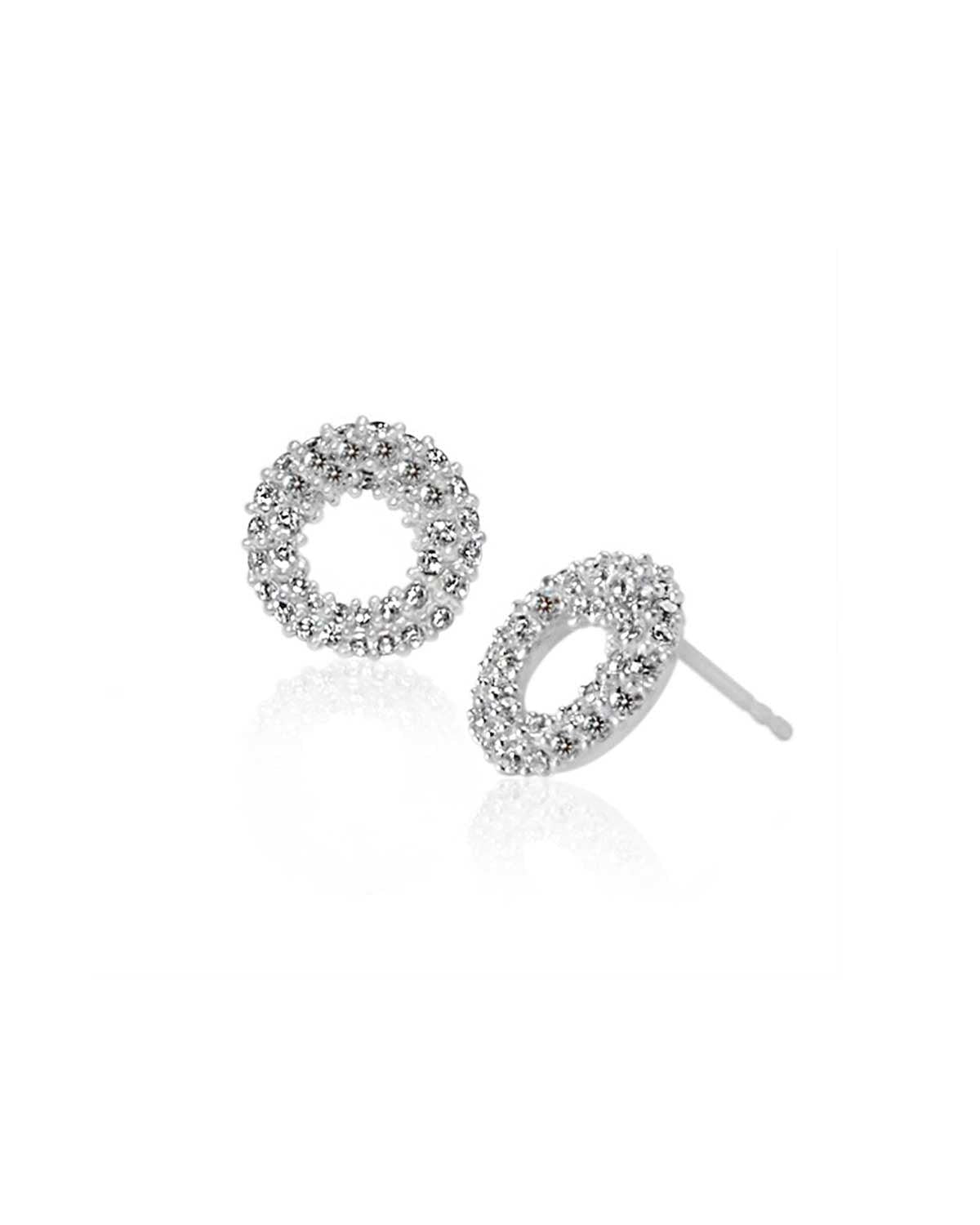 12mm spherical silver stud earrings with sparkling cubic zirconia stones