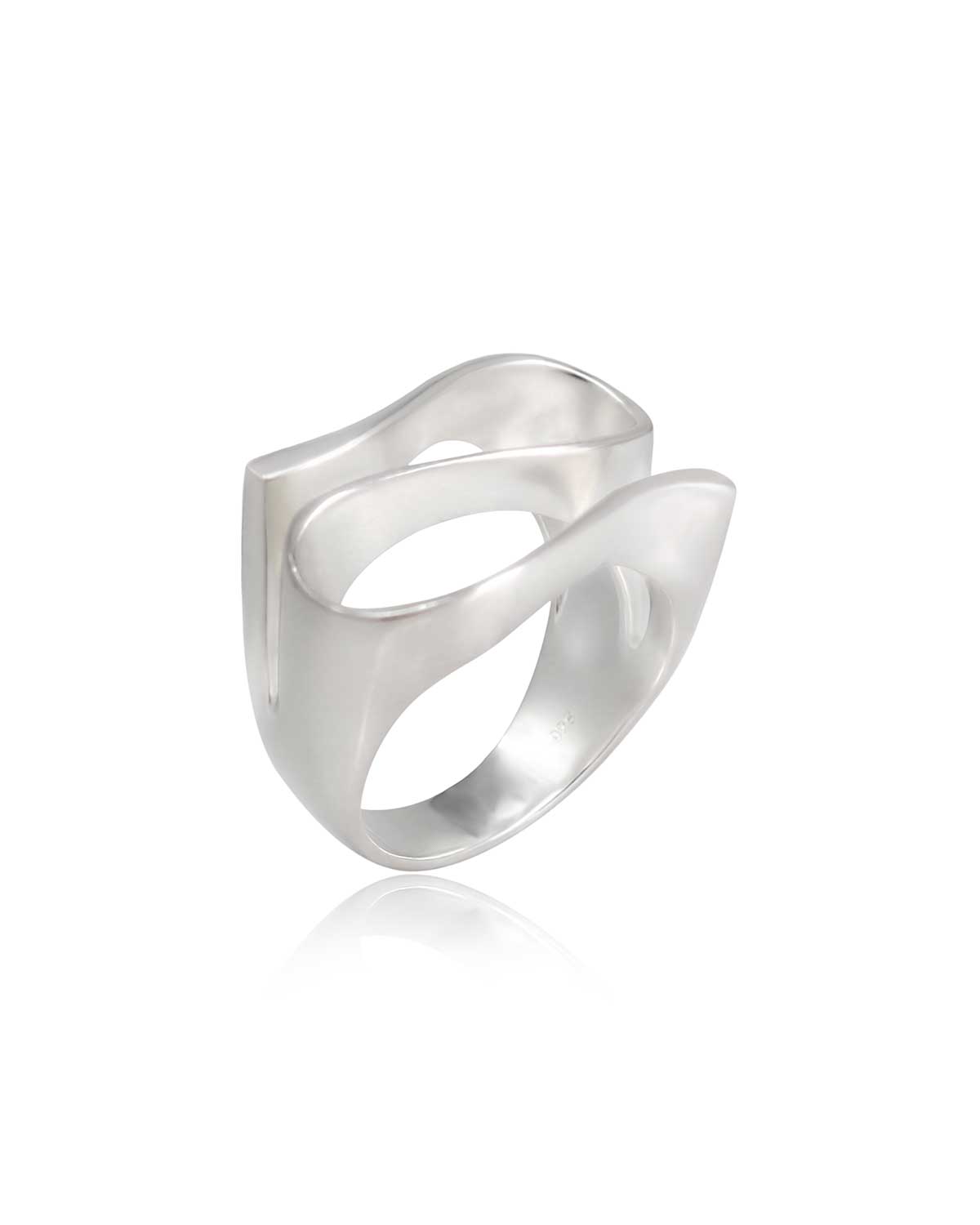 Detailed view of matte finish on sterling silver wave ring